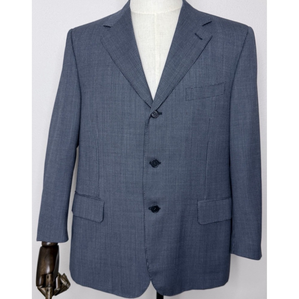 Canali Blazer Mens 42R Blue Micro Check 3-Button 100% Wool Sport Coat Italy